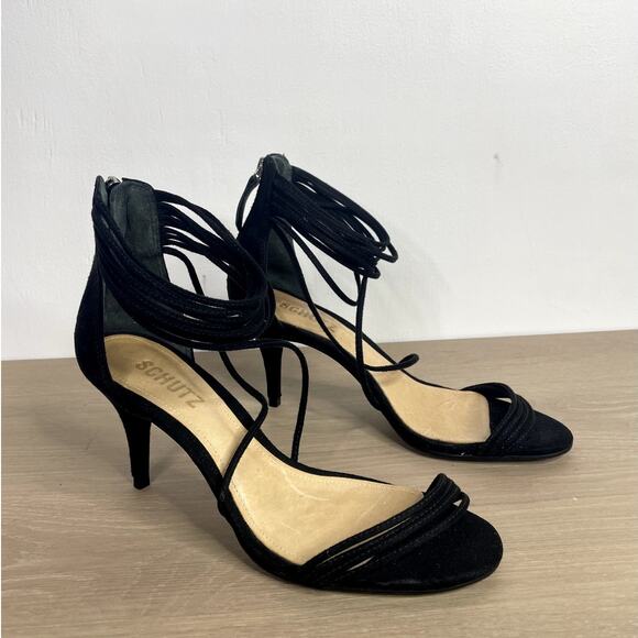 Schutz Women's Violita Starppy Suede Sandal Black 8 - Picture 3 of 6